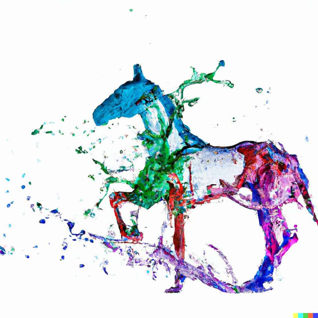 a horse made from multicolored water splashes